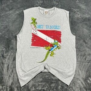 Y2K Get Tanked Cozumel Mexico Grey‎ Tank Top Shirt - size large